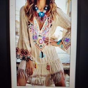 Boho Floral print embroidery dress